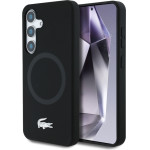 LACOSTE Case Silicone Microfiber W/ Silver Croc Logo Magsafe For Samsung Galaxy S25 Black - (LCHMS25SSMAK)