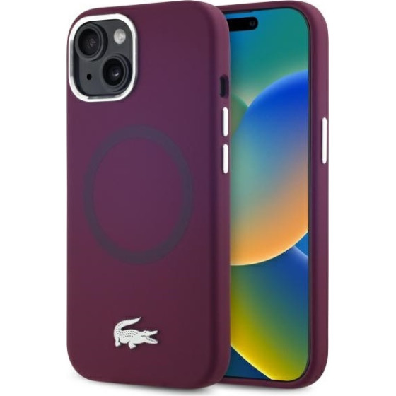 LACOSTE Iphone 15 6.1 Bordeaux Hardcase Silicone Croco Logo Magsafe - (LCHMP15SSMAR)