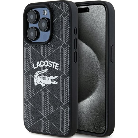 LACOSTE Iphone 15 Pro 6.1 Black Hardcase Monogram Vintage Logo Magsafe - (LCHMP15LPIGK)