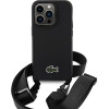LACOSTE Iphone 15 Pro 6.1 Black Hardcase With Iconic Petit Pique Crossbody Design - (LCHCP15LSPVCK)