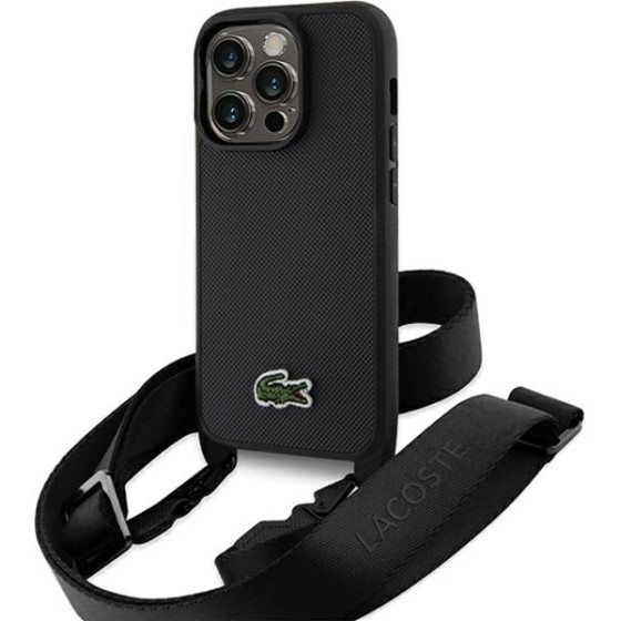 LACOSTE Iphone 15 Pro Max 6.7 Black Hardcase With Iconic Petit Pique Crossbody Design - (LCHCP15XSPVCK)
