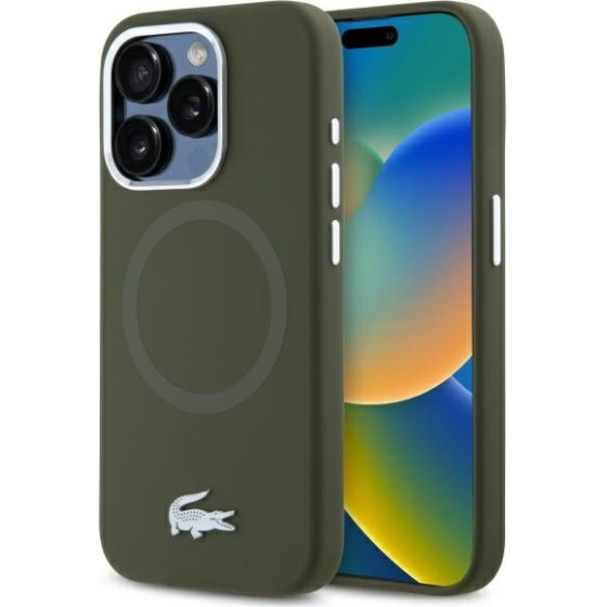 LACOSTE Iphone 15 Pro Max 6.7 Khaki Hardcase Silicone Croco Logo Magsafe - (LCHMP15XSMAB)