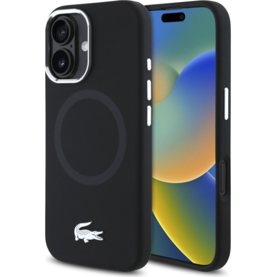 LACOSTE Iphone 16 6.1 czarny/Black Hardcase Silicone Croco Logo Magsafe - (LCHMP16SSMAK)