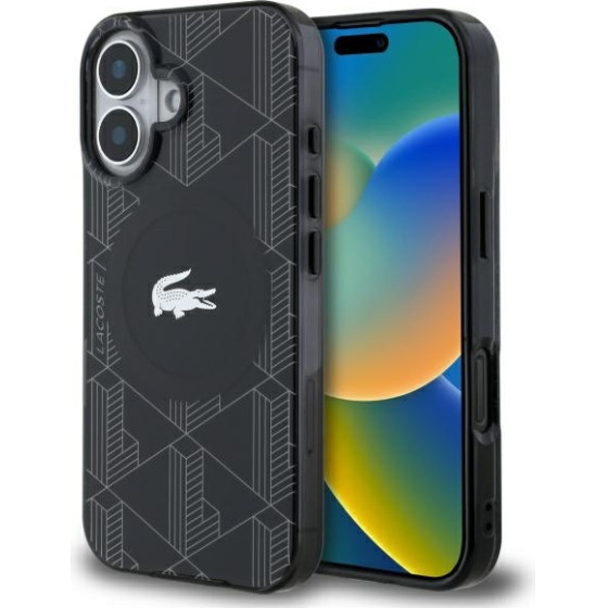 LACOSTE Iphone 16 Plus 6.7 Black Hardcase Iml Blend Monogram Magsafe - (LCHMP16MUBSK)