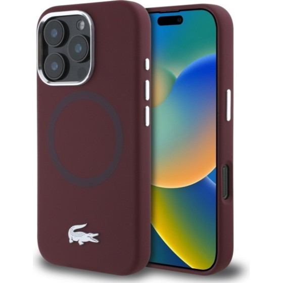 LACOSTE Iphone 16 Pro 6.3 Bordeaux Hardcase Silicone Croco Logo Magsafe - (LCHMP16LSMAR)