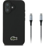 LACOSTE Set 2in1 Case + Cable USB-C Iconic Petit Pique Woven Magsafe For Iphone 16 Black - (LCHMBCCP16SPVCK)