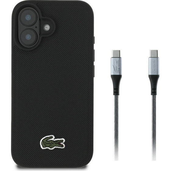 LACOSTE Set 2in1 Case + Cable USB-C Iconic Petit Pique Woven Magsafe For Iphone 16 Black - (LCHMBCCP16SPVCK)