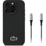 LACOSTE Set 2in1 Case + Cable USB-C Iconic Petit Pique Woven Magsafe For Iphone 16 Pro Max Black - (LCHMBCCP16XPVCK)