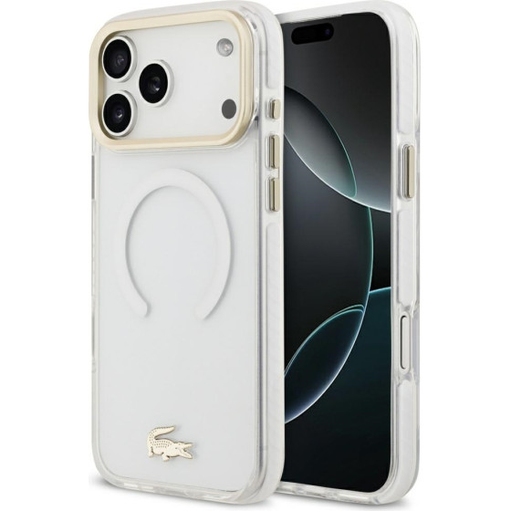 LACOSTE Shockproof Transparent Frosted Gold Logo Magsafe Case For Iphone 17 Pro Max White - (LCHMP17XUFWAH)
