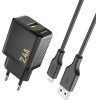Dudao A23LEu 2.4A Gan Eu USB-A Wall Charger With USB-A To Lightning Cable - Black - (A23LEu black)