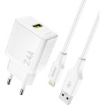 Dudao A23LEu 2.4A Gan Eu USB-A Wall Charger With USB-A To Lightning Cable - White - (A23LEu white)