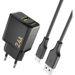 Dudao A23TEu 2.4A Gan USB-A Wall Charger With USB-A - USB-C Cable - Black - (A23TEu black)