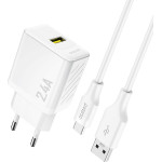 Dudao A23TEu 2.4A Gan USB-A Wall Charger With USB-A - USB-C Cable - White - (A23TEu white)
