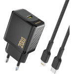 Dudao A26LEu Pd 20W Gan USB-C Wall Charger With USB-C To Lightning Cable - Black - (A26LEu black)