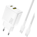 Dudao A26TCeu Pd Qc 25W Gan USB-A USB-C Wall Charger With USB-C Cable - White - (A26TCeu white)