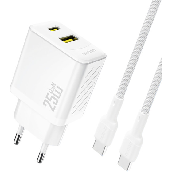 Dudao A26TCeu Pd Qc 25W Gan USB-A USB-C Wall Charger With USB-C Cable - White - (A26TCeu white)