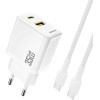 Dudao A27MAxceu Pd Qc 35W USB-A USB-C Wall Charger With USB-C Cable - White - (A27MAxceu white)