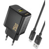 Dudao A27STeu 25W Gan USB-A Wall Charger With USB-A - USB-C Cable - Black - (A27STeu black)