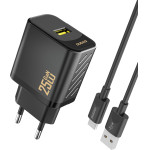 Dudao A27STeu 25W Gan USB-A Wall Charger With USB-A - USB-C Cable - Black - (A27STeu black)