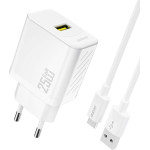 Dudao A27STeu 25W Gan USB-A Wall Charger With USB-A - USB-C Cable - White - (A27STeu white)