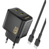 Dudao A28PCeu Pd 45W Gan 2xUSB-C Wall Charger With USB-C Cable - Black - (A28PCeu black)