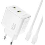 Dudao A28PCeu Pd 45W Gan 2xUSB-C Wall Charger With USB-C Cable - White - (A28PCeu white)