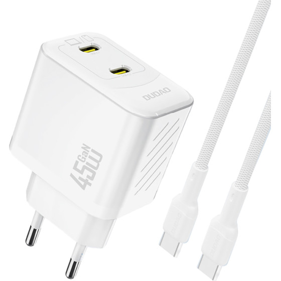 Dudao A28PCeu Pd 45W Gan 2xUSB-C Wall Charger With USB-C Cable - White - (A28PCeu white)