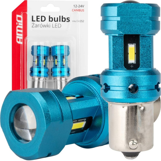 AMiO - ������ Led ����������� Canbus 1156 BA15S P21W 4SMd 1860 6000K ����� - Universal 12V/24V - 2 ���. (04252/AM) - (04252)