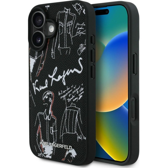 Karl Lagerfeld Case Grained Pattern & Logo Magsafe For Iphone 16 Black - (KLHMP16SPGGRMPK)