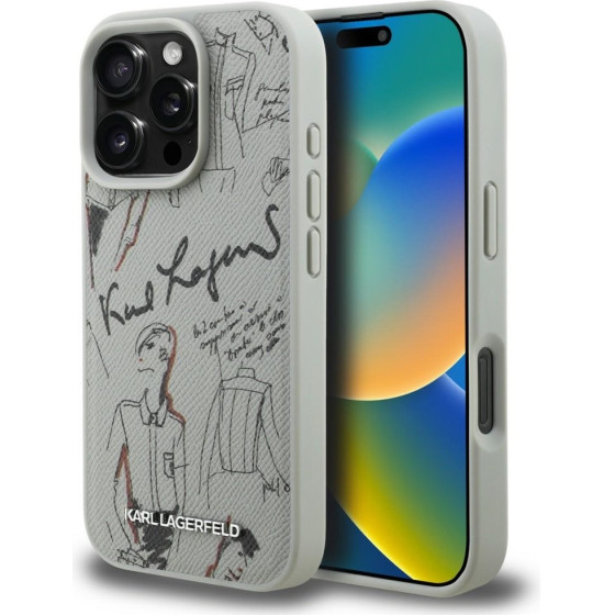 Karl Lagerfeld Case Grained Pattern & Logo Magsafe For Iphone 16 Pro Max Grey - (KLHMP16XPGGRMPKG)