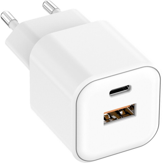 Setty Wall Charger USB-A + USB-C 20W LSGaN-AC-200 white