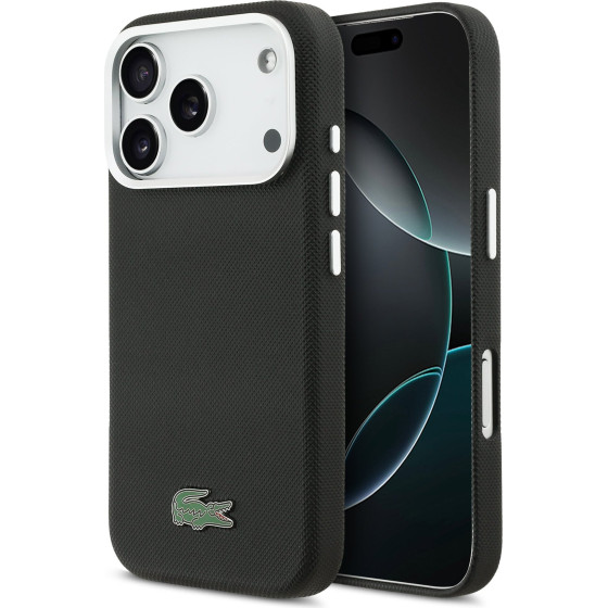 LACOSTE Iconic Petit Pique Metal Logo Magsafe Case For Iphone 17 Pro Max Black - (LCFCMP17XPLAK)