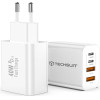 Techsuit - Premium Wall Charger PowerXQuad (CH4) - 2x PD20W Type-C, 2x USB 3.1A, Super Fast Charge Travel Adapter 40W - White - (CH4;WHITE)
