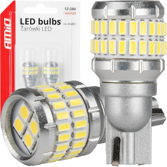 Amio - ����� LED CANBUS T15 (W16W) 48SMD 3014 + 4SMD 3030 ����� 6000K 12V/24V ��� ���� ������� & ��������� ������� - 2���. (04261/AM) - (04261)