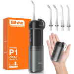 Bitvae - Water Flosser P1 (BVP1) - with Telescopic Water Tank, 4x 360� Rotating Nozzle, for Sensitive Teeth, IPX7 - Black