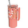 Quokka Umi - 720 Ml Stainless Steel Thermal Mug With Straw And Silicone Coaster (Floral Coral) - (40088)