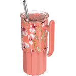Quokka Umi - 720 Ml Stainless Steel Thermal Mug With Straw And Silicone Coaster (Floral Coral) - (40088)