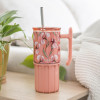 Quokka Umi - 720 Ml Stainless Steel Thermal Mug With Straw And Silicone Coaster (Floral Coral) - (40088)