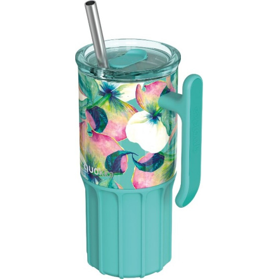 Quokka Umi - 720 Ml Stainless Steel Thermal Mug With Straw And Silicone Coaster (Waterfall Garden) - (40087)