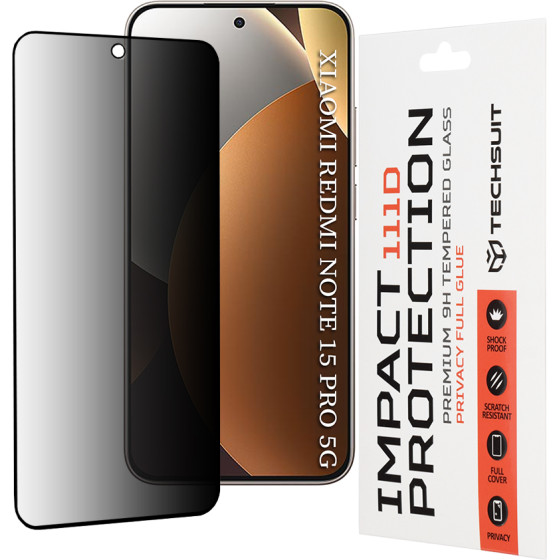 Techsuit - 111D Privacy Full Glue - Xiaomi Redmi Note 15 Pro 5G - Black