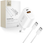 Tech-Protect NCA45W-Gan 2-Port Network Charger Pd 45W / QC3.0 + TYPE-C Cable WHITE