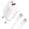Tech-Protect NCA45W-Gan 2-Port Network Charger Pd 45W / QC3.0 + TYPE-C Cable WHITE