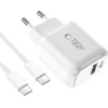 Tech-Protect NCA45W-Gan 2-Port Network Charger Pd 45W / QC3.0 + TYPE-C Cable WHITE