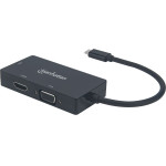 Manhattan USB-C Dock/Hub, Ports (x3): DVI-I, Hdmi And Vga Ports, Note: Only One Port Can Be Used At a time, External Power Supply Not Needed, Universal For All devices, Cable 10cm, Black, Three Year Warranty - (MHT_152983)