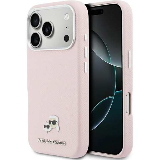 Karl Lagerfeld Case Karl & Choupette Head Pins Saffiano Magsafe For Iphone 17 Pro Pink - (KLHMP17L6PFKCLP)