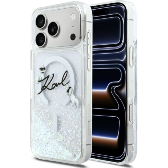 Karl Lagerfeld Case Liquid Glitter Karl Script Logo Magsafe For Iphone 17 Pro Max Transparent - (KLHMP17X6LKSCAMT)