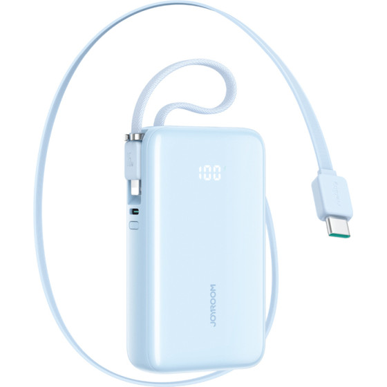 Joyroom JR-PR2L 10000mAh 35W Power Bank With Built-In Retractable USB-C Cable And Lightning Lanyard Cable - Blue - (JR-PR2L blue)