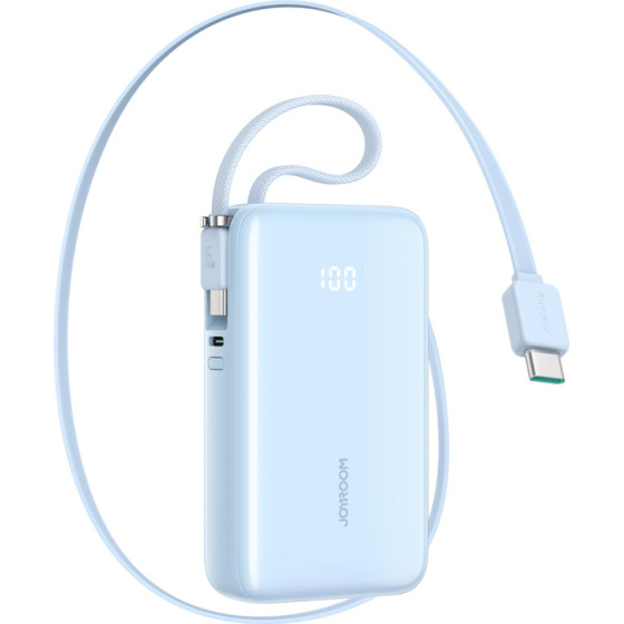 Joyroom JR-PR2L 10000mAh 35W Power Bank With Built-In Retractable USB-C Cable And USB-C Lanyard Cable - Blue - (JR-PR2 blue)