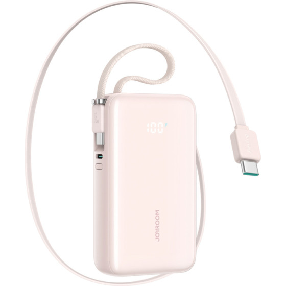 Joyroom JR-PR2L 10000mAh 35W Power Bank With Built-In Retractable USB-C Cable And USB-C Lanyard Cable - Pink - (JR-PR2 pink)