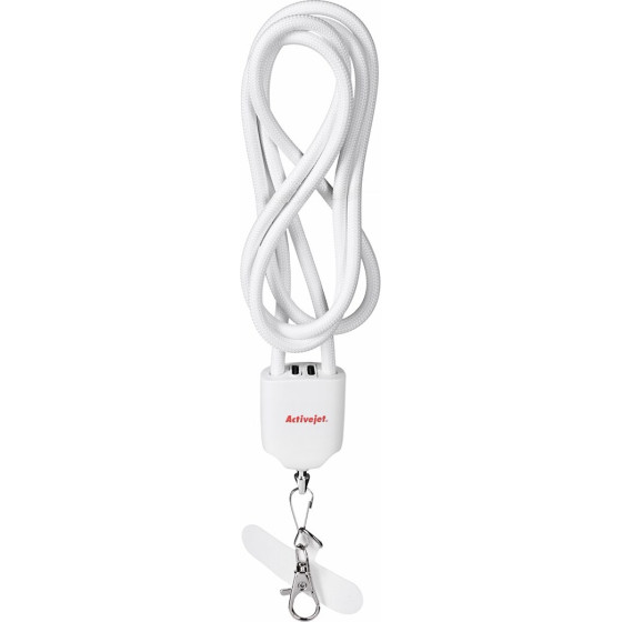 Activejet Lanyard With 3-in-1 Charging cable, white. Ends With Various connectors: USB-C, Lightning adapter, USB-A - (Activejet Smycz Do Ladowania 3w)